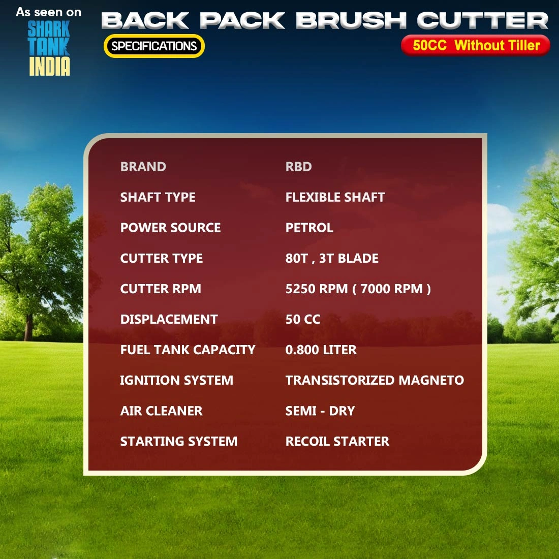 RBD 50cc Backpack Brush Cutter Without Tiller RBD 50cc Backpack Brush Cutter Without Tiller